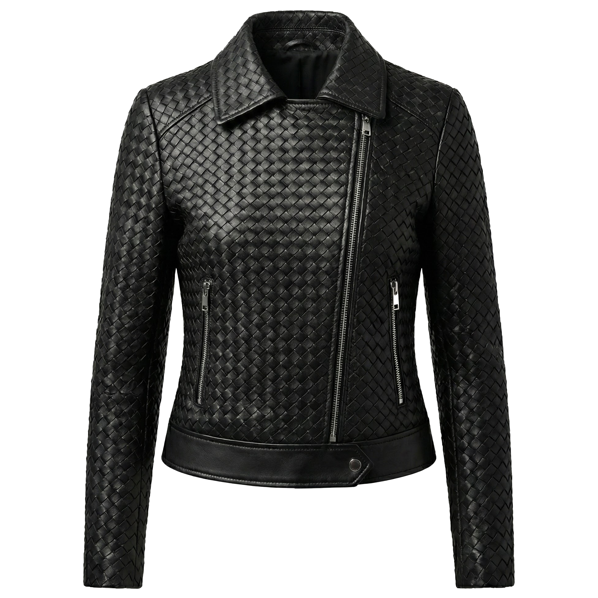 Emelda Women's Handwoven Leather Biker Jacket