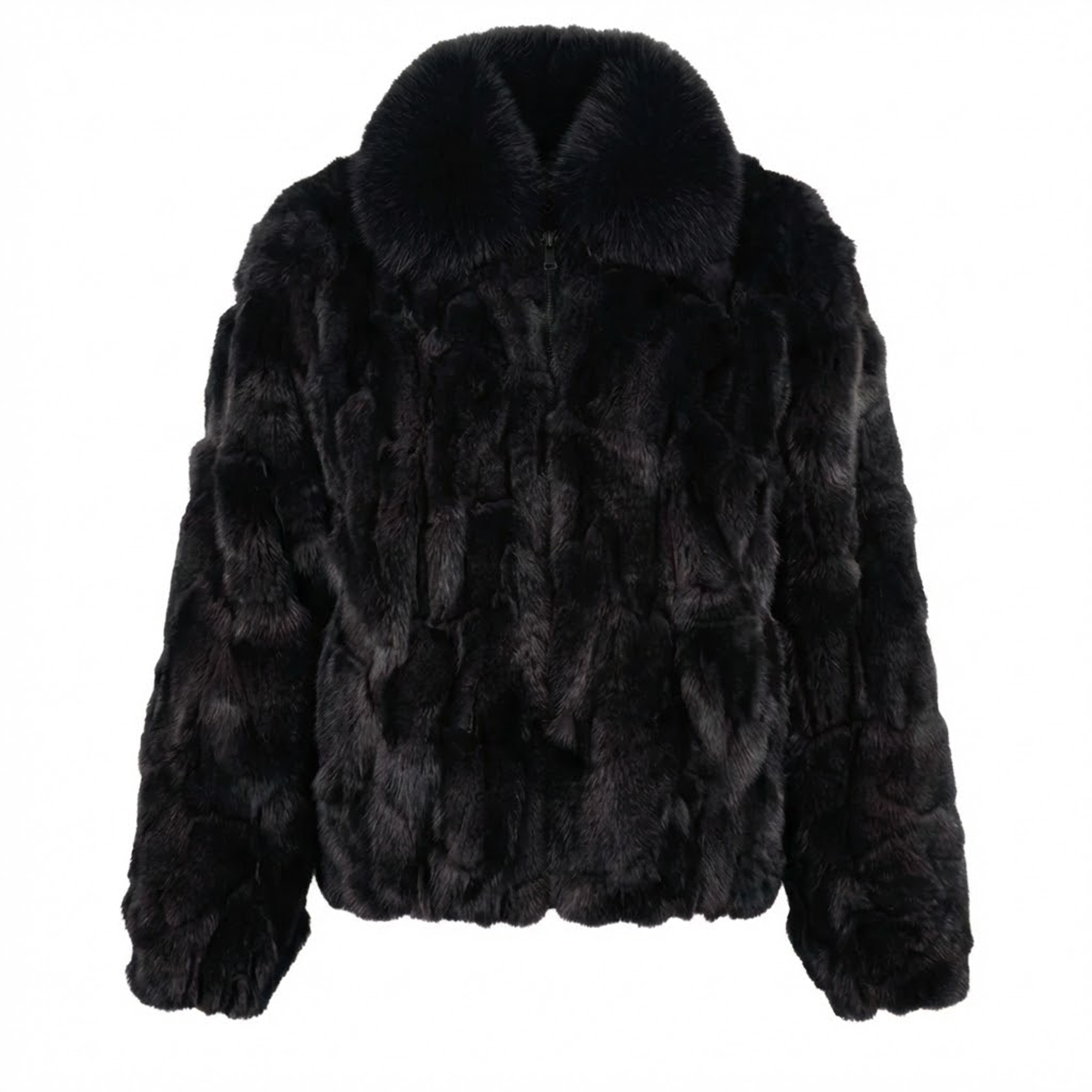 Kashani Men's Black Full Fox Fur Bomber Coat