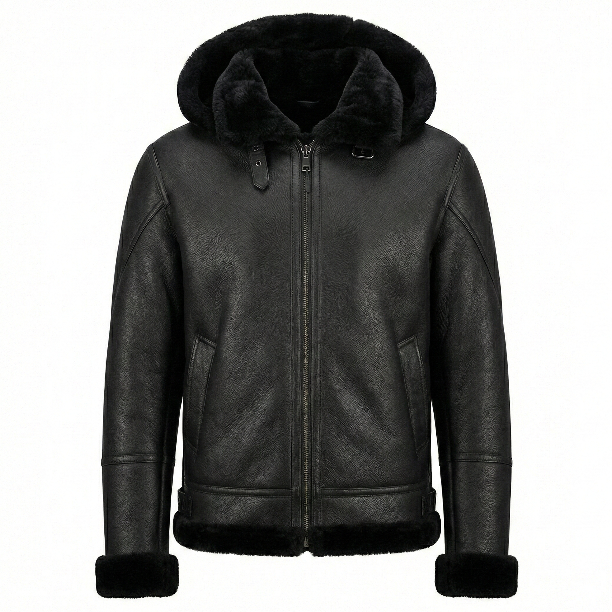 Kashani Black Shearling Hooded Jacket w/Detachable Hood