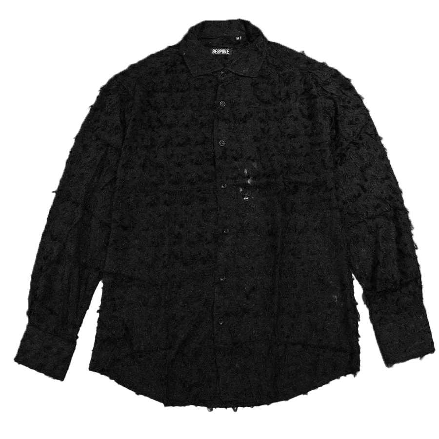 Bespoke Moda Black See Through Feather Button Up Shirt - Dudes Boutique