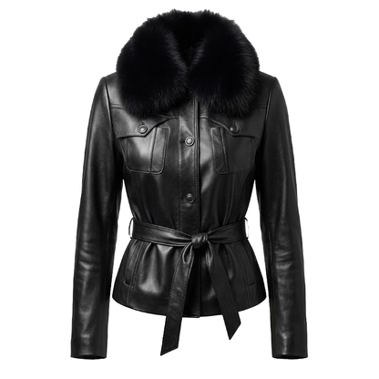 Kashani 6132 black ladies lambskin leather jacket