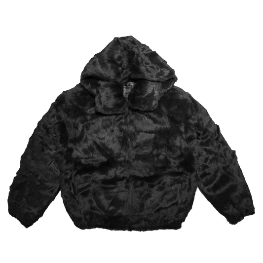 Kashani Men's Black Rabbit Fur Hooded Bomber Jacket - Dudes Boutique