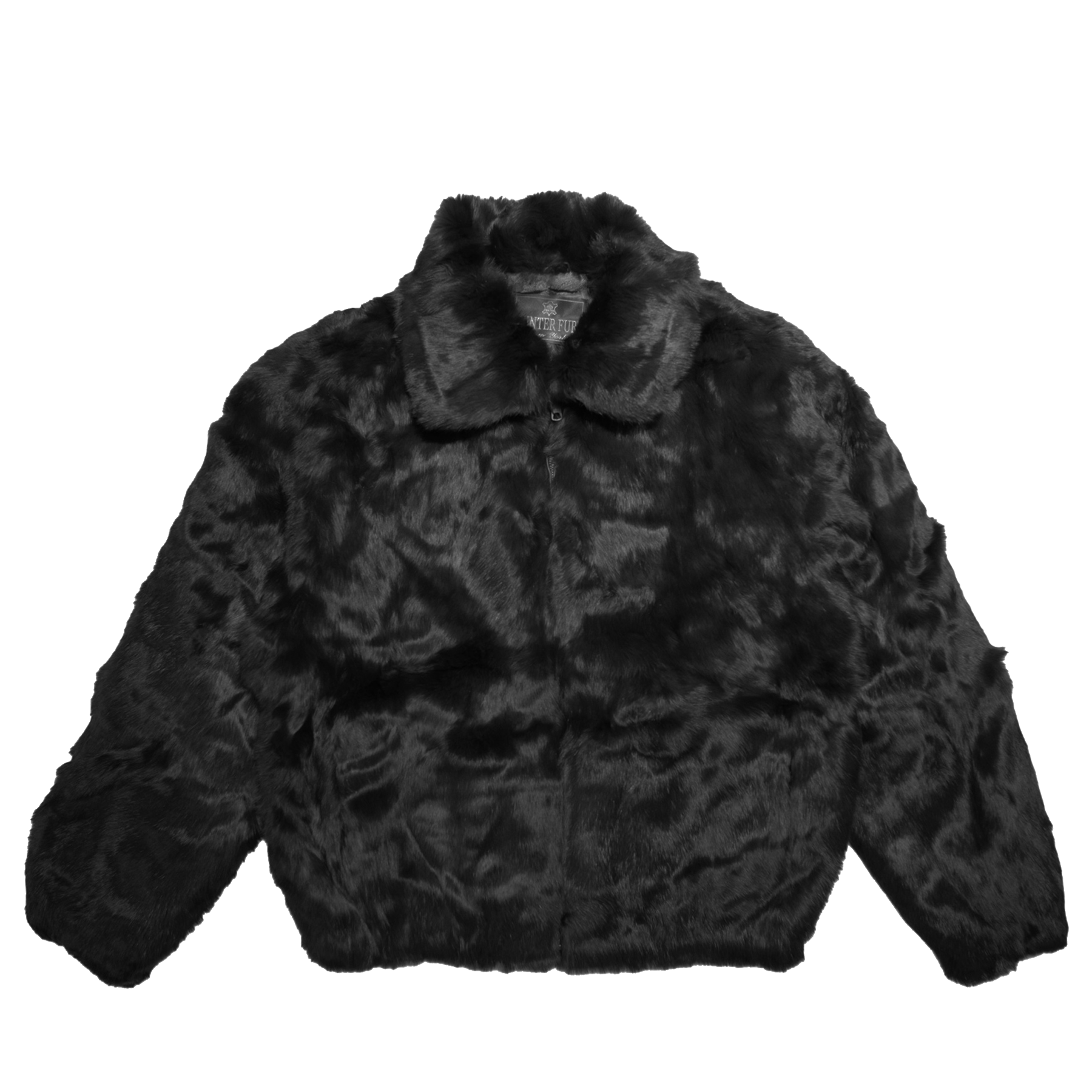 Kashani Men's Black Rabbit Fur Hooded Bomber Jacket