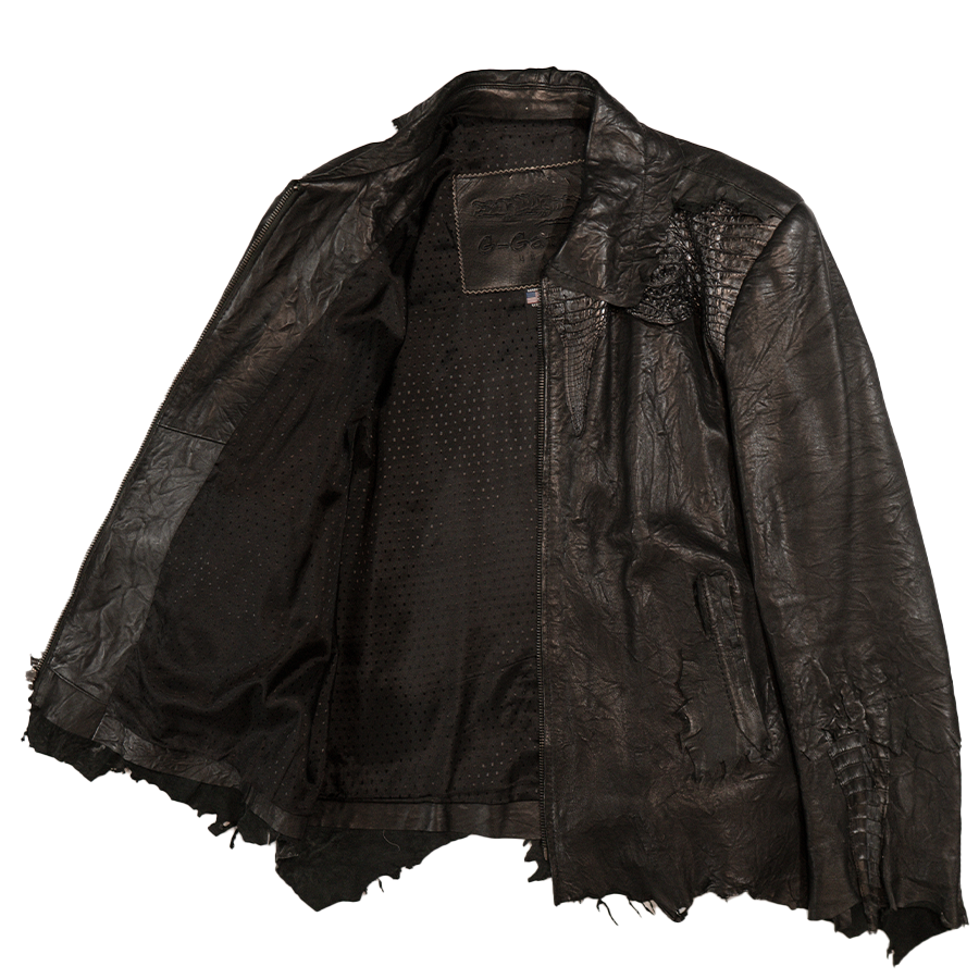 Kashani Jet Black Crocodile/Lambskin Bomber Jacket - Dudes Boutique