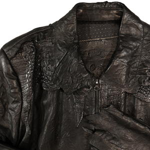 Kashani Jet Black Crocodile/Lambskin Bomber Jacket - Dudes Boutique