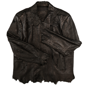 Kashani Jet Black Crocodile/Lambskin Bomber Jacket - Dudes Boutique