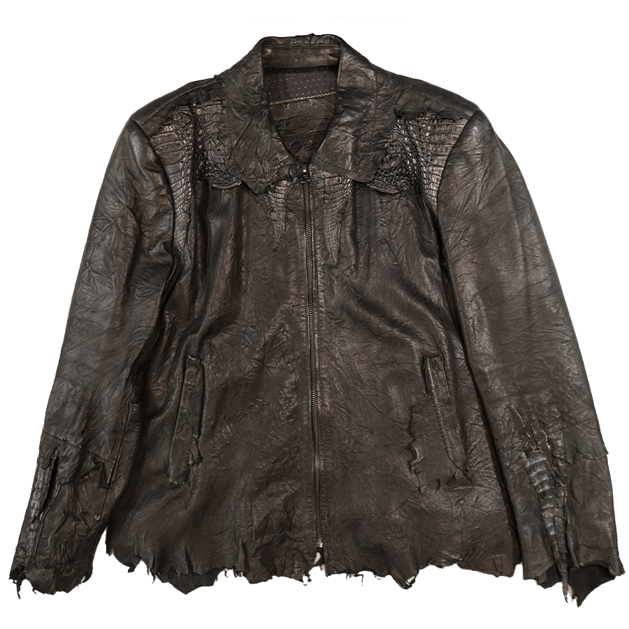 Kashani Jet Black Crocodile/Lambskin Bomber Jacket - Dudes Boutique