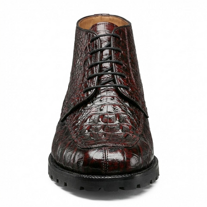 Los Altos Black Cherry Hornback All-Over Crocodile Lace Up Ankle Boots