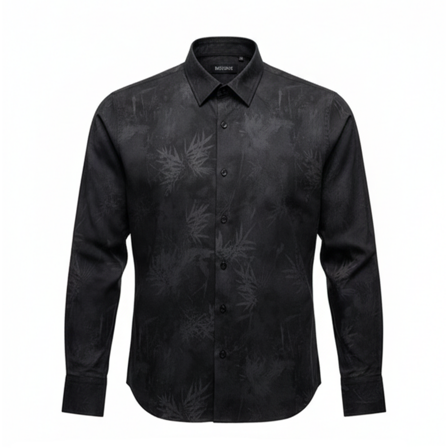 Bespoke Black Abstract Botanical Wash Button Up Shirt
