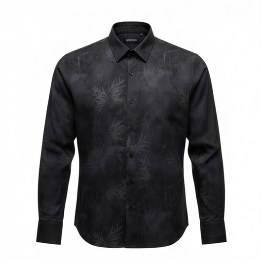 Bespoke Black Abstract Botanical Wash Button Up Shirt