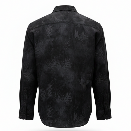 Bespoke Black Abstract Botanical Wash Button Up Shirt