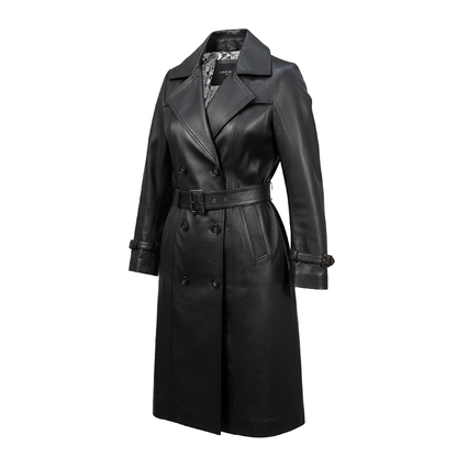 Kashani women's black lambskin leather trench coat