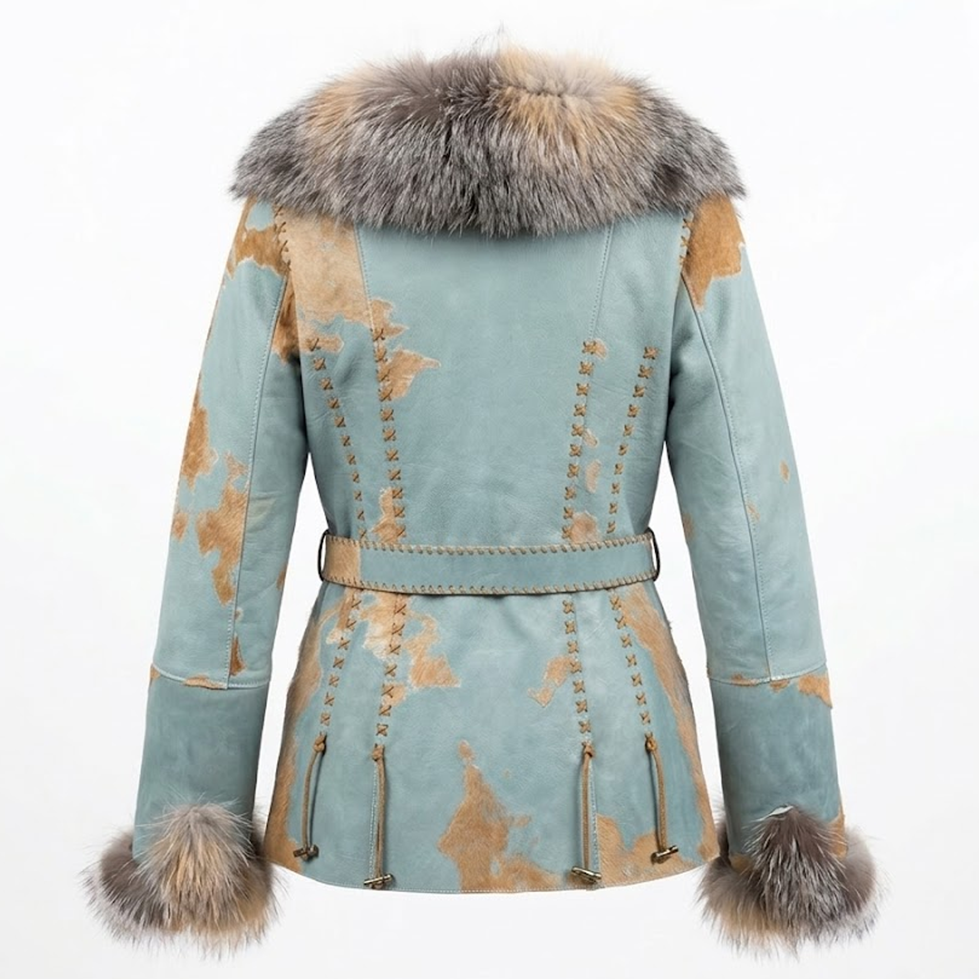 Kashani "Glacier" Distressed Leather Fur Jacket