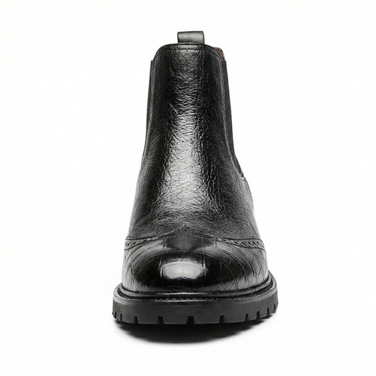 Lombardy Black Smooth Ostrich / Crocodile Tractor Sole Chelsea Boots