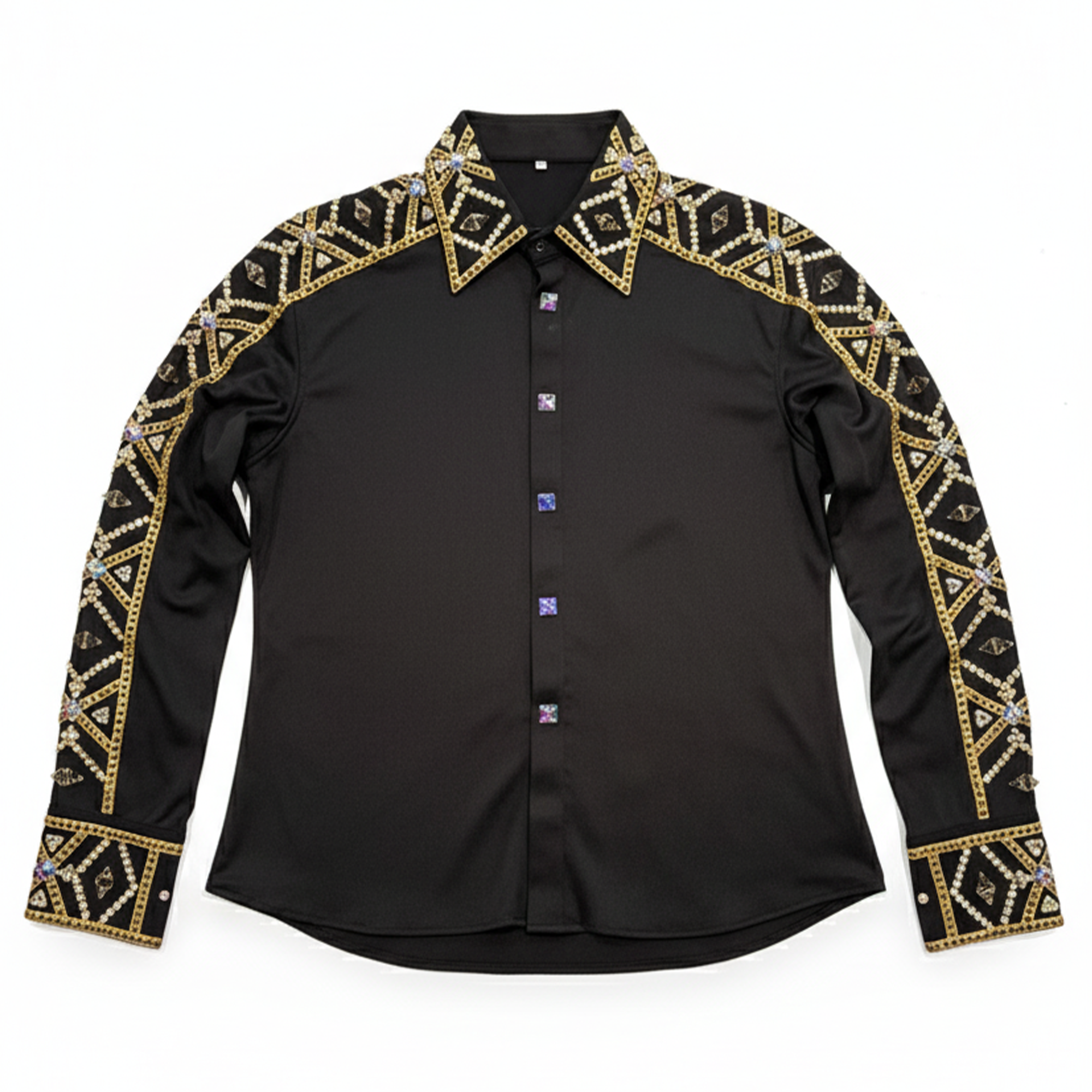 Kashani Black / Gold Hyper Crystal Zip Up Shirt