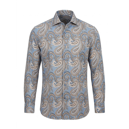Leoni P628-5 Blue Paisley Button Up Shirt