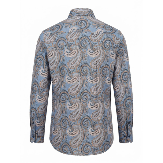 Leoni P628-5 Blue Paisley Button Up Shirt