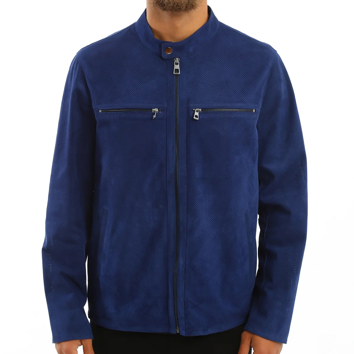 Kashani men's royal blue perforated suede jacket