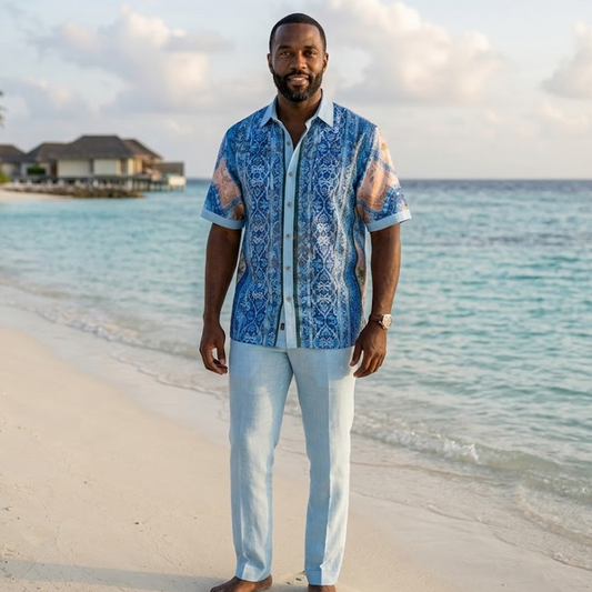 Prestige LUX-660 Blue Lace Linen Shirt