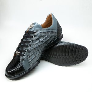 Marco Di Milano Corse Gray/Black Teju Lizard & Caiman Crocodile Sneakers - Dudes Boutique