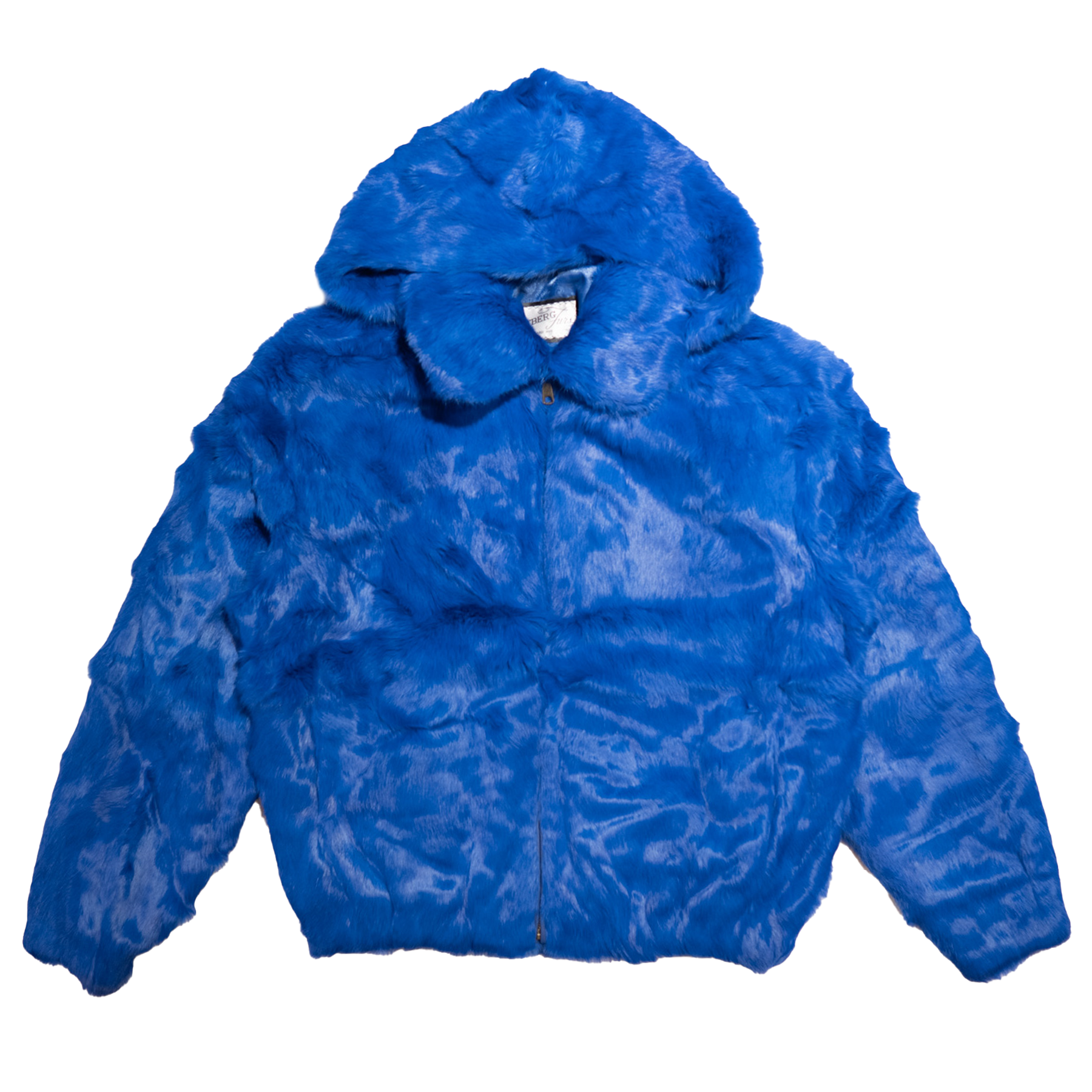 Kashani Men's Royal Blue Rabbit Fur Hooded Bomber Jacket