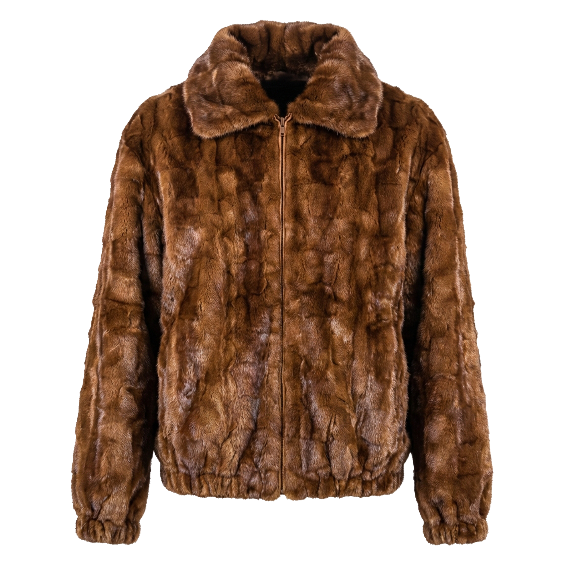 Kashani Men's Whiskey Diamond Cut Mink Hooded Bomber Jacket
