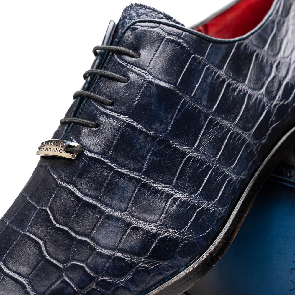 Marco Di Milano Bono Navy Alligator Wholecut Oxford Dress Shoes - Dudes Boutique