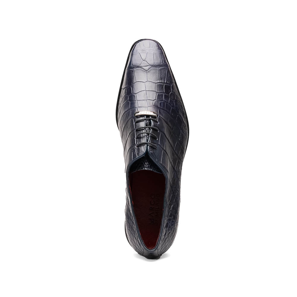 Marco Di Milano Bono Navy Alligator Wholecut Oxford Dress Shoes - Dudes Boutique