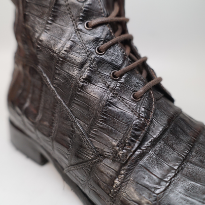 Calzoleria Toscana Dark Brown Alligator Lace Up Ankle Boots - Dudes Boutique