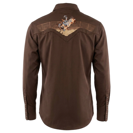 Scully Men’s Brown Embroidered Rodeo Bronco Western Shirt