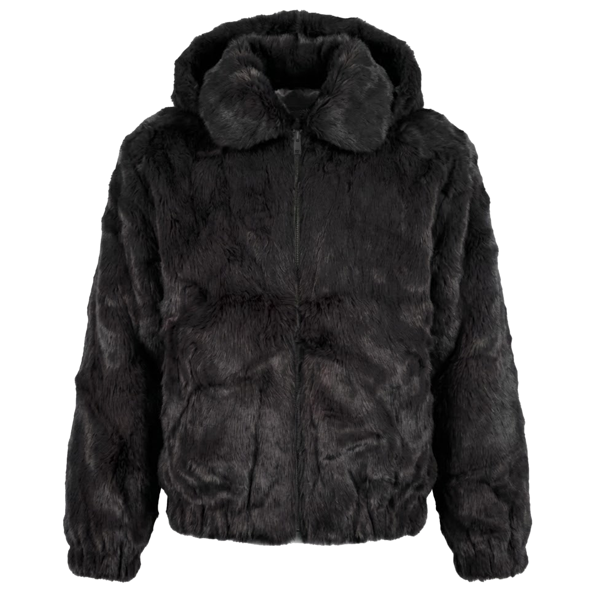 Kashani Men's Black Rabbit Fur Hooded Bomber Jacket