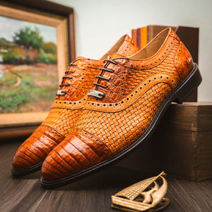 Marco Di Milano John Brandy Woven Leather & Crocodile Dress Shoes - Dudes Boutique