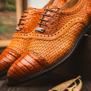 Marco Di Milano John Brandy Woven Leather & Crocodile Dress Shoes - Dudes Boutique