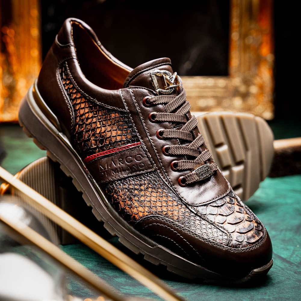 Marco Di Milano Brescia Washed Cognac Python & Calfskin Sneakers - Dudes Boutique