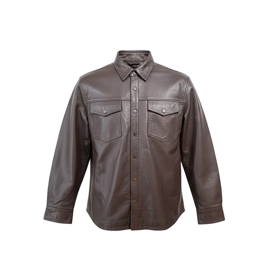 Kashani Men's Chocolate Brown Lambskin Button-Up Shirt