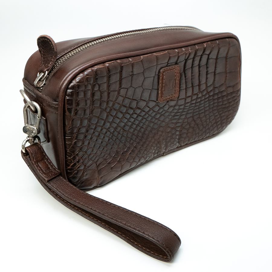 Marco Di Milano Brown Alligator Travel Case Bag - Small - Dudes Boutique