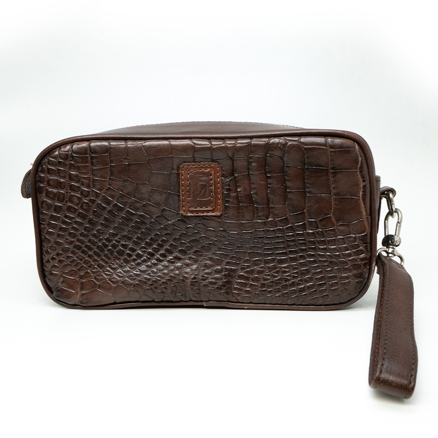 Marco Di Milano Brown Alligator Travel Case Bag - Small - Dudes Boutique