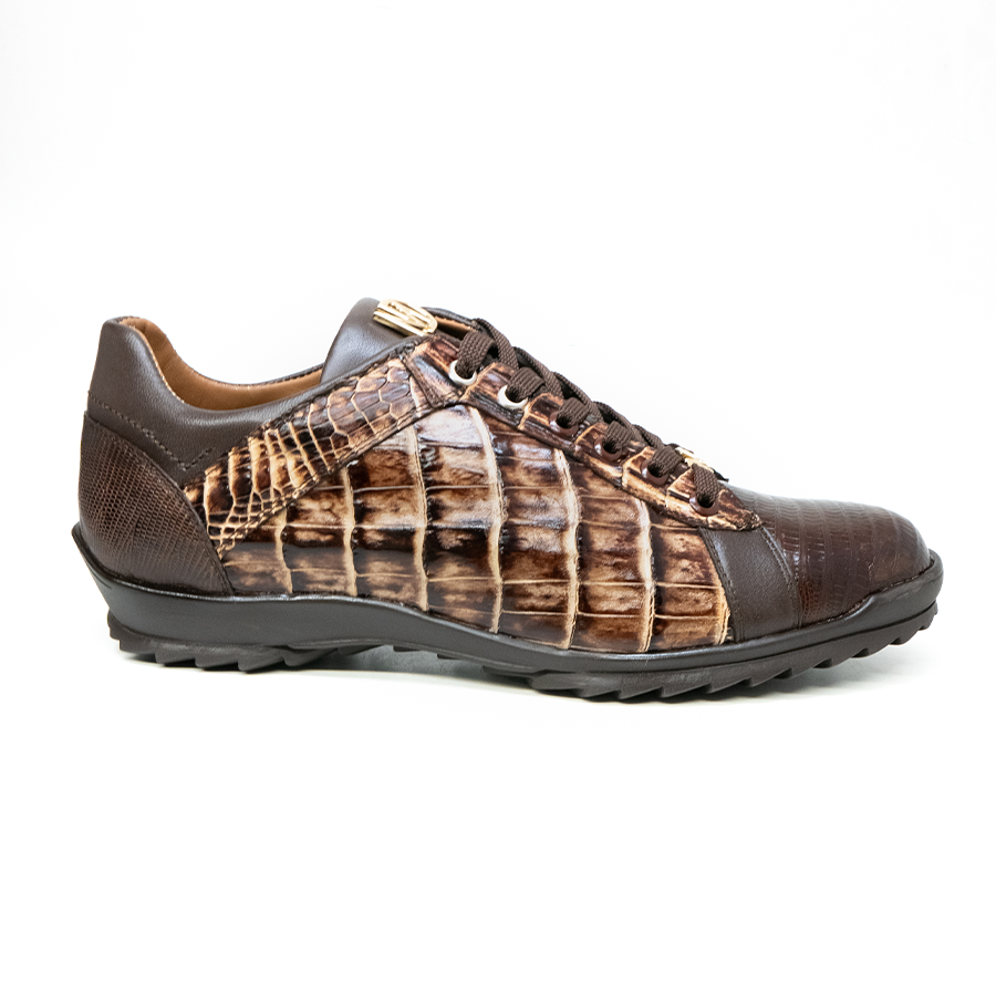 Marco Di Milano Corse Brown/Orix Teju Lizard & Caiman Crocodile Sneakers - Dudes Boutique