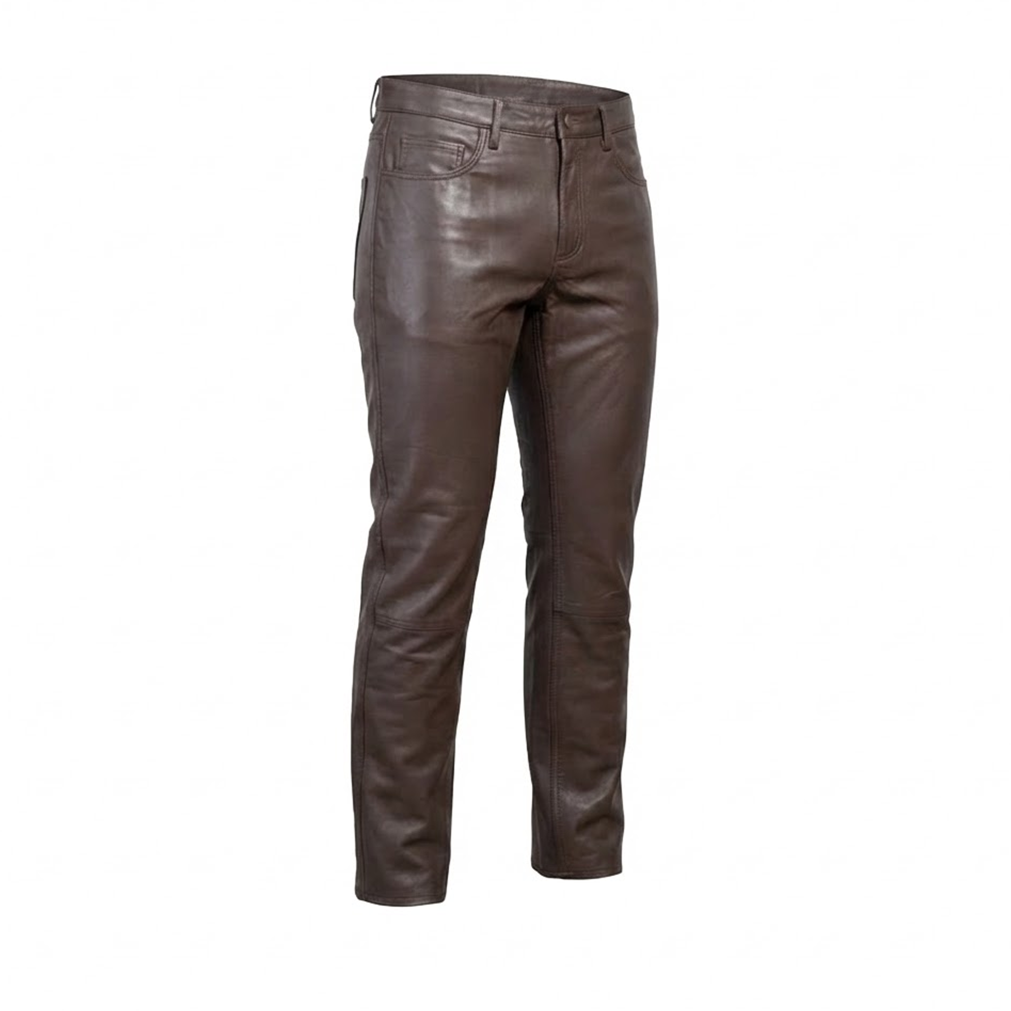 Kashani Men's Brown Lambskin Straight Cut Leather Pants