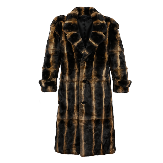 Kashani Men's Brown Full Length Rex Rabbit Trench Fur Coat