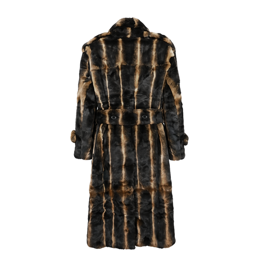 Kashani Men's Brown Full Length Rex Rabbit Trench Fur Coat