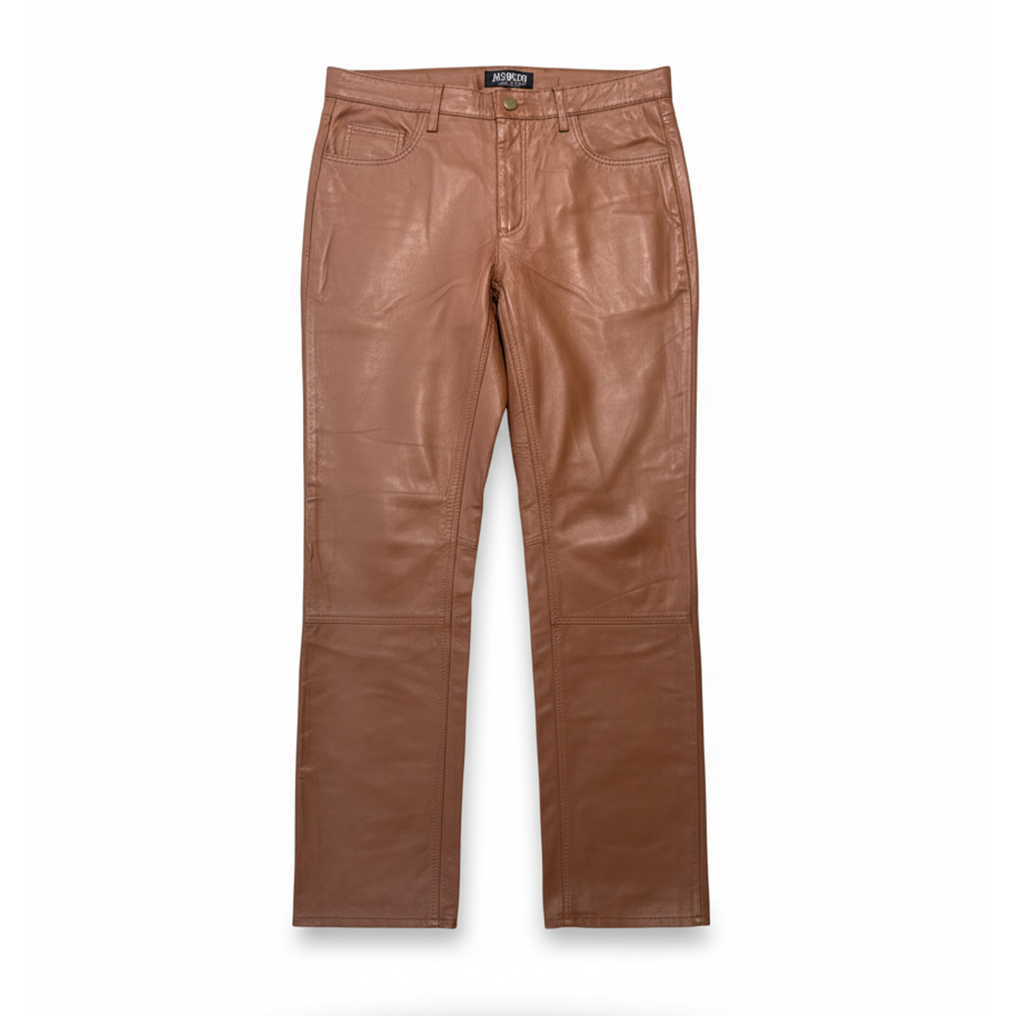 Kashani Men's Brick Lambskin Straight Cut Leather Pants