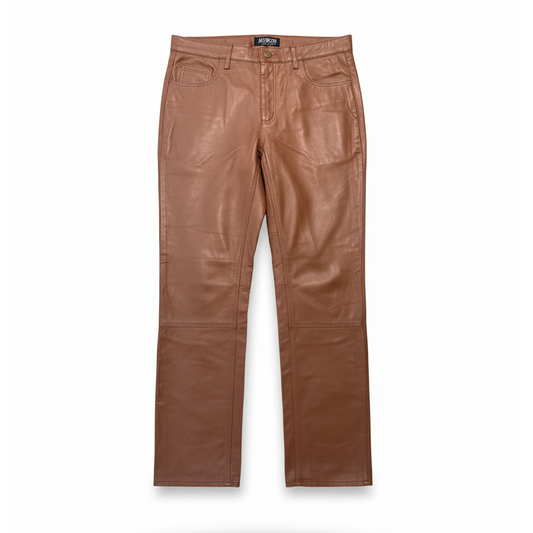 Kashani Men's Brick Lambskin Straight Cut Leather Pants