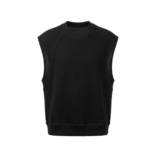 Voyage Studio Men's Black Sleeveless Waffle Knit Crewneck