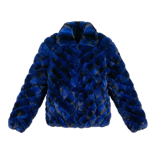 Kashani Men's Blue Black Diamond Cut Full Chinchilla Coat