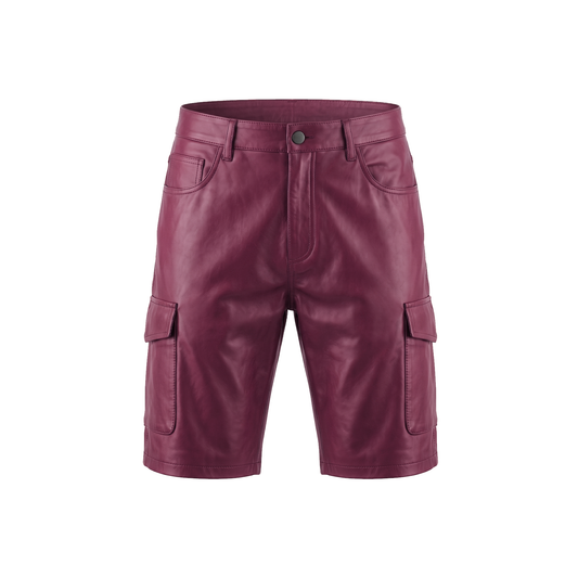 Kashani Burgundy Lambskin Leather Cargo Shorts