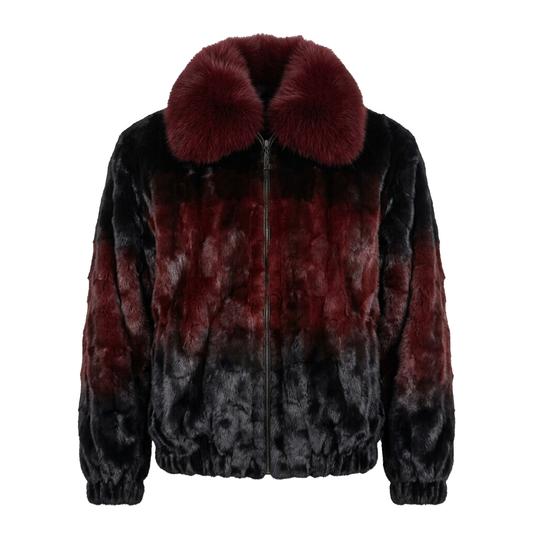 Kashani Burgundy Fade Diamond Cut Mink Coat / Fox Fur Collar