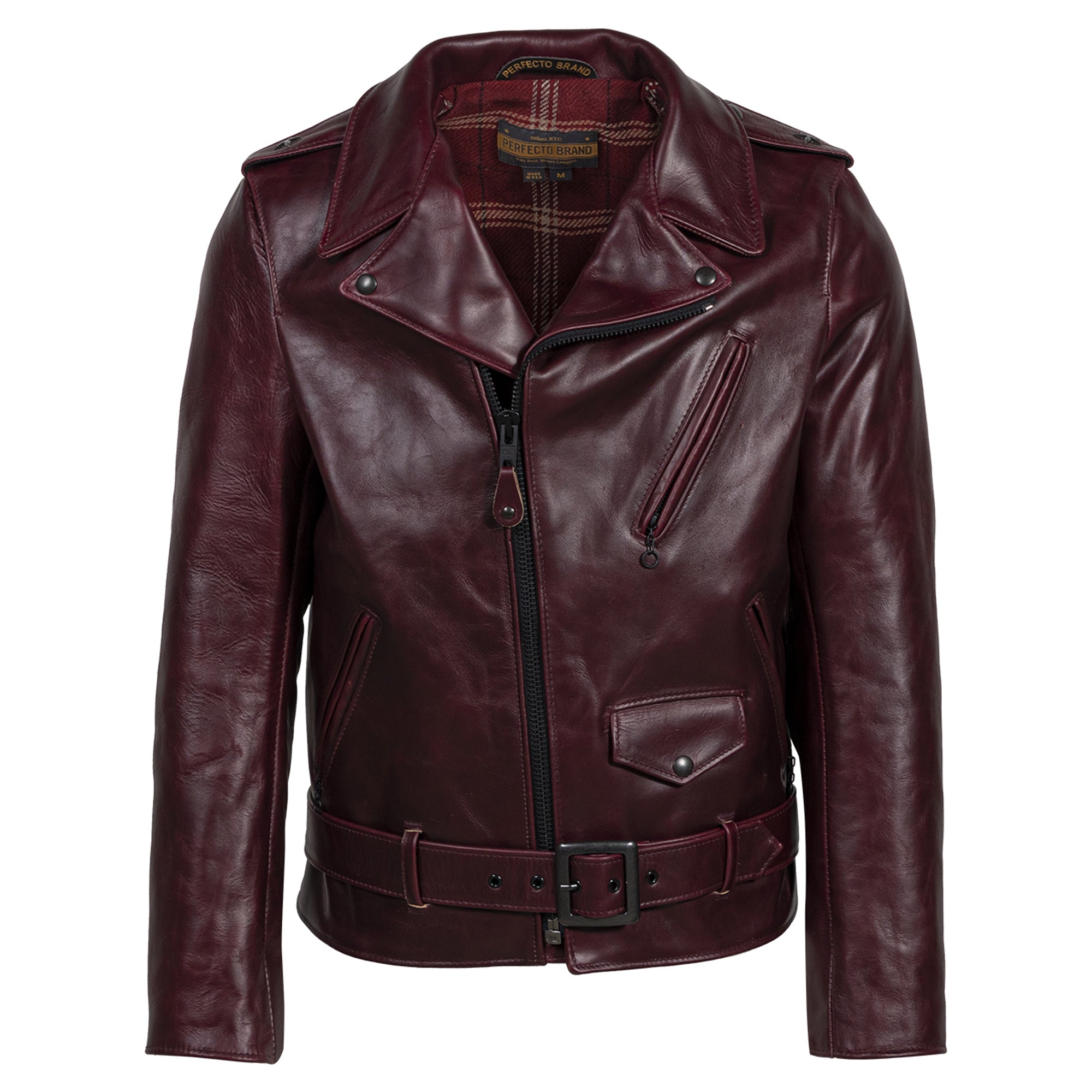 Schott P613S Men's Perfecto Steerhide Motorcycle Jacket - Burgundy - Dudes Boutique