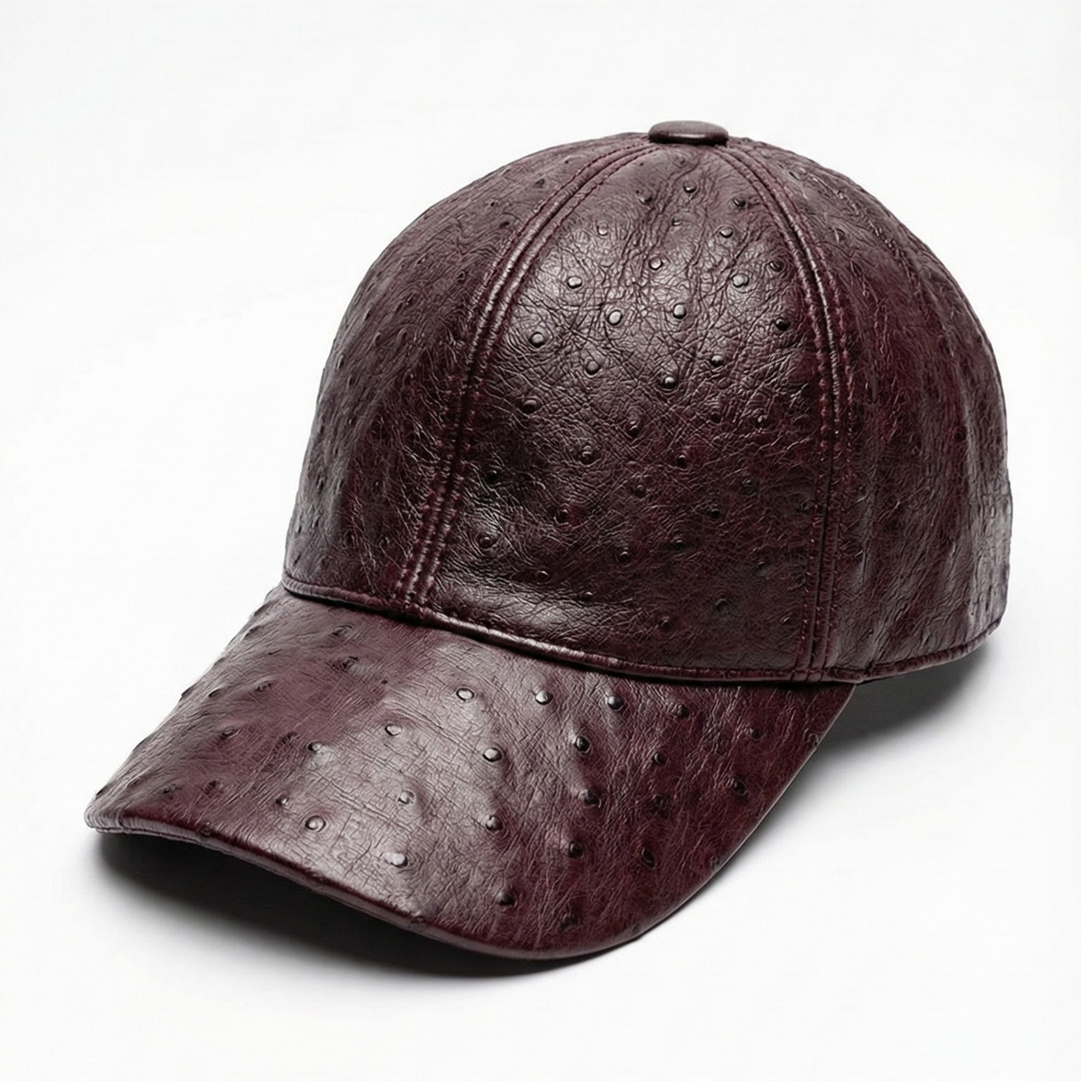 Kashani burgundy ostrich quill baseball hat