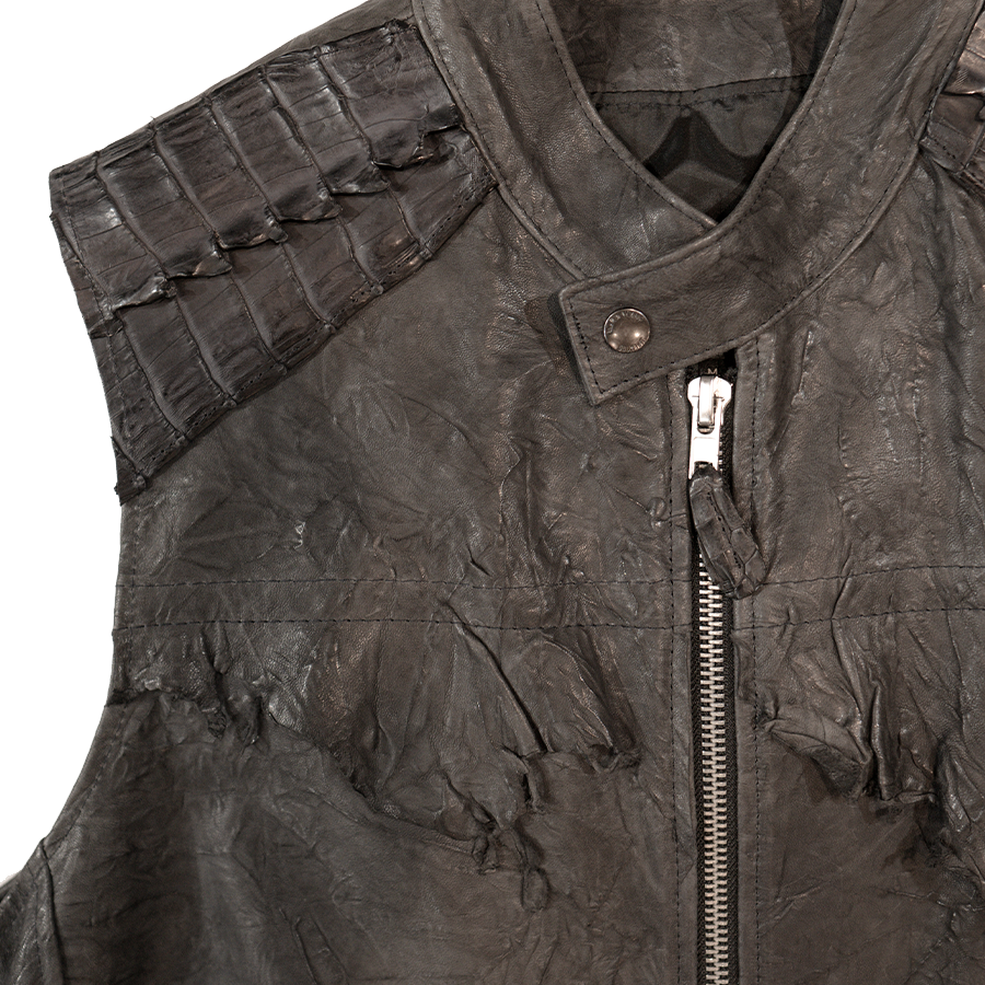 Kashani Extreme Distressed Lambskin Crocodile Tail Vest - Dudes Boutique